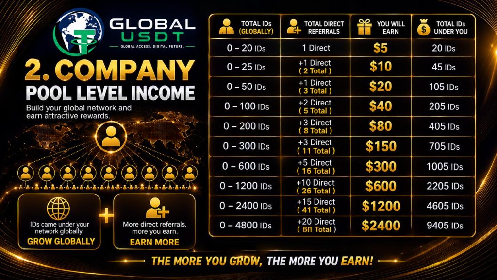 GLOBAL USDT — Company Pool Level Income